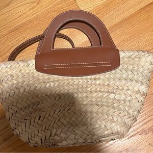 Hereu hand made in Spain  mini cabas bag straw with brown handle